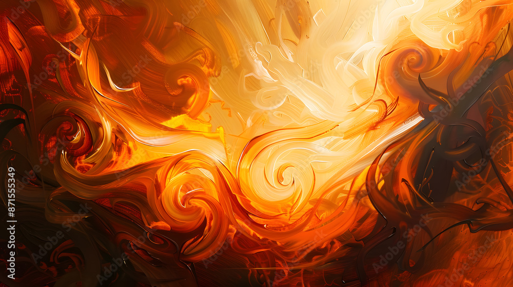 Fototapeta premium A painting of a fiery orange swirl with a white background