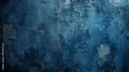 Close-up blue wall w/ peeling paint, fire hydrant