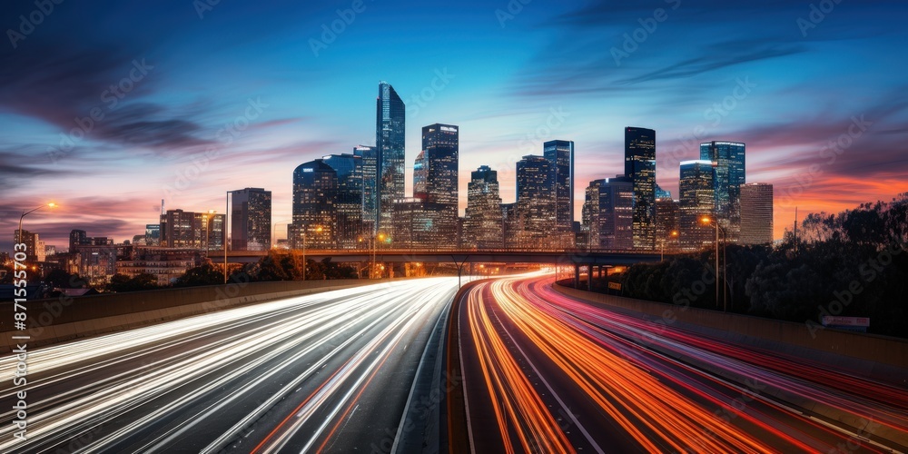 Obraz premium Cityscape with Freeway at Dusk