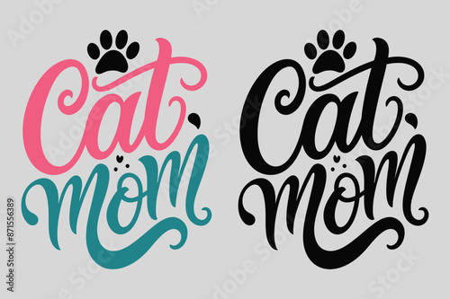 Handdrawn Cat Lover Typography with Paws - Vector Art on White Background photo