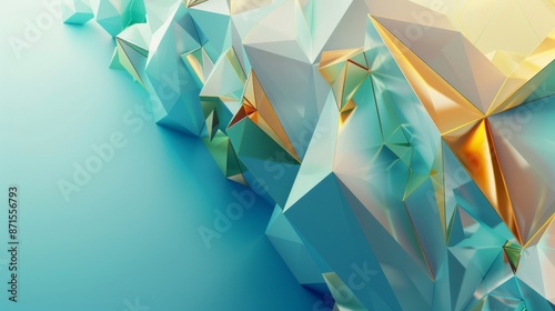 This image features a vibrant abstract geometric pattern with polygons in shades of blue and gold, creating a modern and sleek design photo