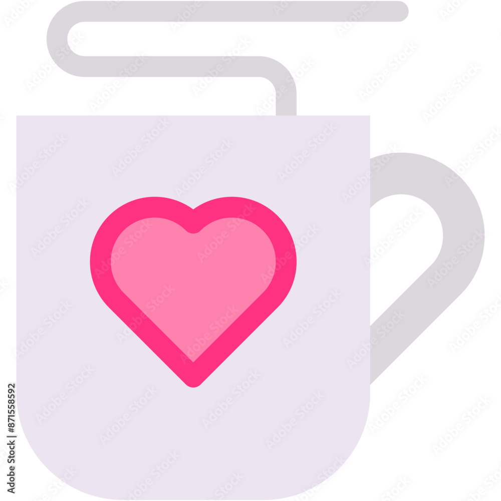 Vector Icon Mug, Cup, Heart, Hot Chocolate, Love And Romance Vector Icon Mug, Cup, Heart, Hot Chocolate, Love And Romance