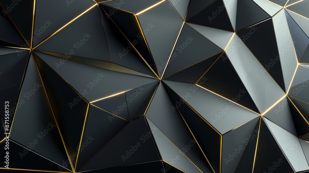 A luxurious pattern with a 3D effect, featuring black geometric shapes outlined in gold on a dark background A luxurious pattern with a 3D effect, featuring black geometric shapes outlined in gold on a dark background