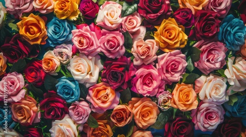 Multicolored roses bouquet as a backdrop © TheWaterMeloonProjec