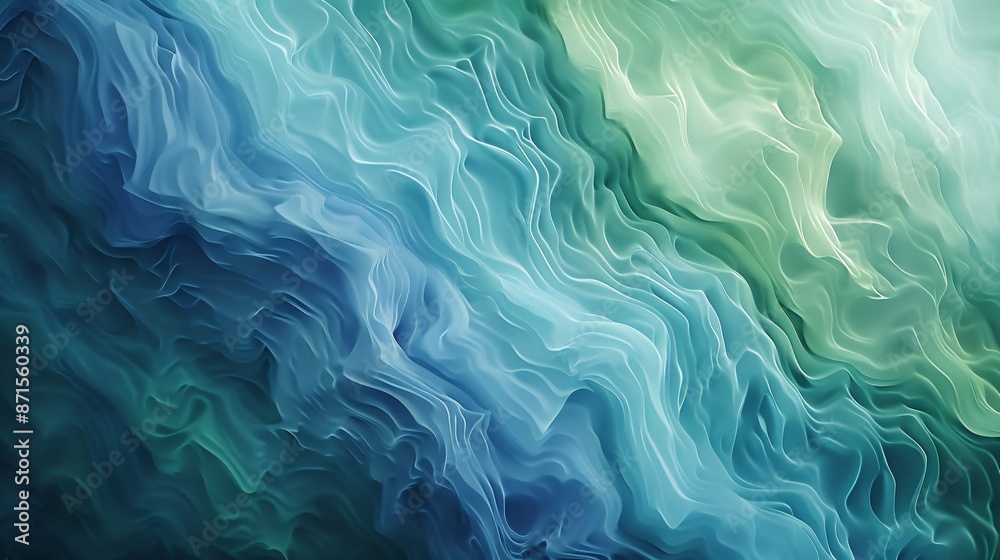 Abstract design featuring flowing, wavy textures in a soothing gradient of blue to green colors Abstract design featuring flowing, wavy textures in a soothing gradient of blue to green colors