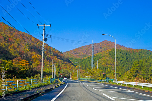 The road through Mt. kurikoma area geopark, Miyagi prefecture, Tohoku, Japan. photo