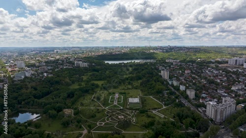 Aerial drone timelapse view of Dendrarium park in Chisinau city. Moldova photo