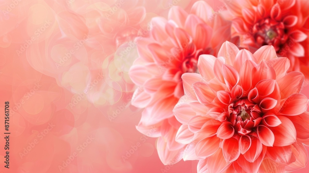 Dahlia flower banner on coral background with copyspace Unique floral design Dahlia flower banner on coral background with copyspace Unique floral design