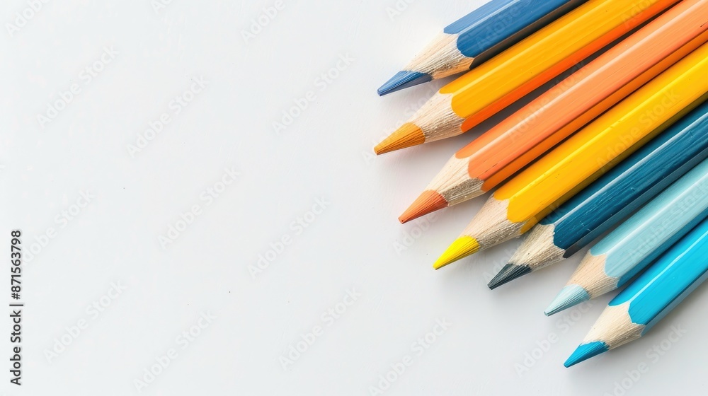 Vibrant school pencils on white background for copy space Vibrant school pencils on white background for copy space