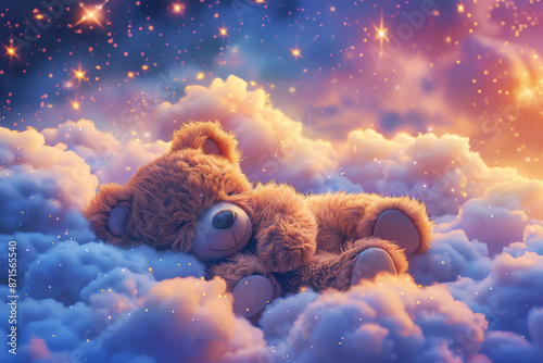 sleeping teddy bear, AI generated image photo