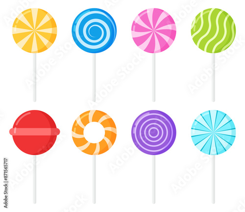 Set of colorful cute sweet lollipops clip art flat illustration sticker