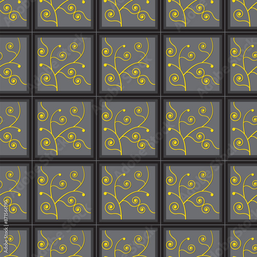 Seamless pattern created by many objects and lines set in background like ivy in picture frame