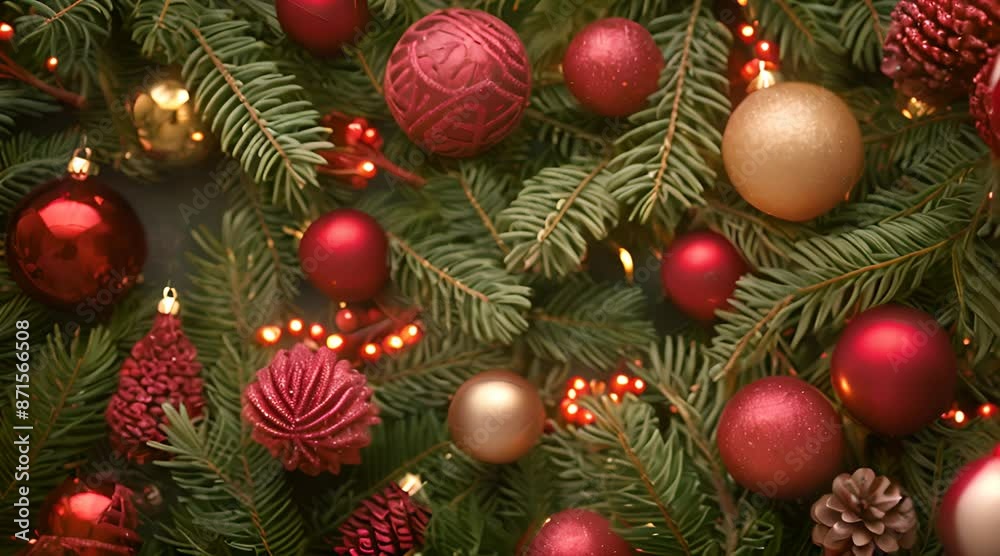 Festive Postcard Background with Fir Branches and Christmas Tree Toys Festive Postcard Background with Fir Branches and Christmas Tree Toys