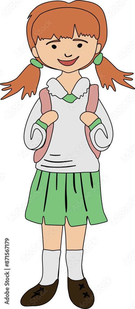 Schoolgirl with a backpack. Happy schoolgirl. Vector Illustration Schoolgirl with a backpack. Happy schoolgirl. Vector Illustration