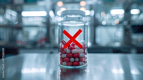 Medication Restrictions and Overuse Awareness Symbolized by Crossed Glass Bottle photo