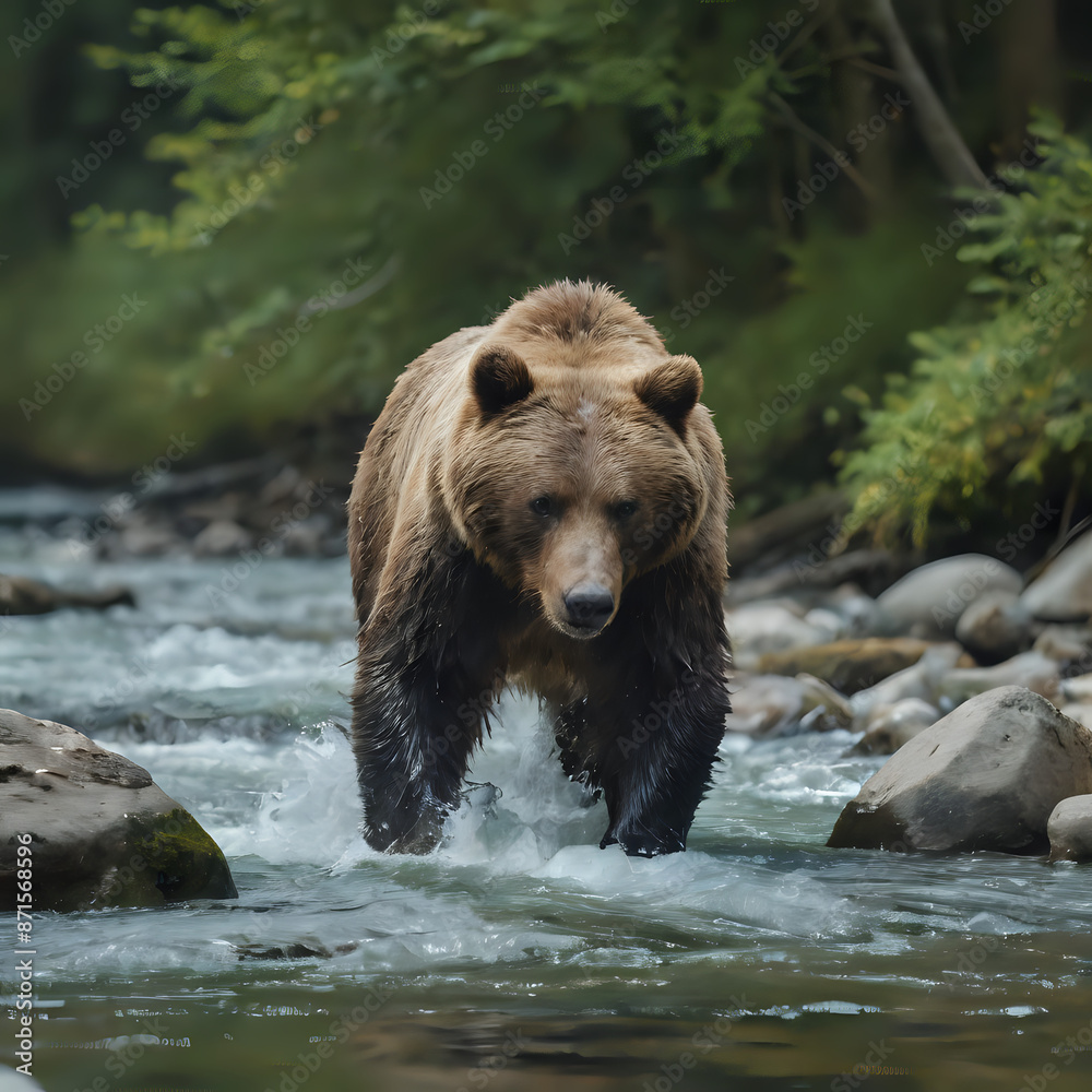 a bear that is walking through the water a bear that is walking through the water