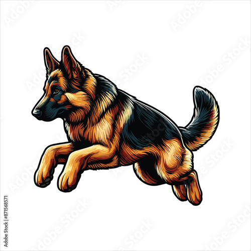 German Shepherd Color Peeking Dogs. Color image of a dogs head isolated on a white background. Dog portrait, Vector illustration
