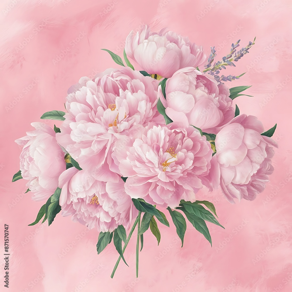 Beautiful pink peonies on a pink pastel background place Beautiful pink peonies on a pink pastel background place