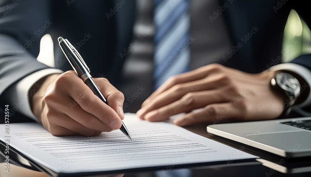 Businessmen Signing an Agreement on a Business Deal - Business People Agreeing on a Contract for a Job Offer - Buyer Signs Letter for Real Estate, Mortage, House, Property or Insurance Businessmen Signing an Agreement on a Business Deal - Business People Agreeing on a Contract for a Job Offer - Buyer Signs Letter for Real Estate, Mortage, House, Property or Insurance