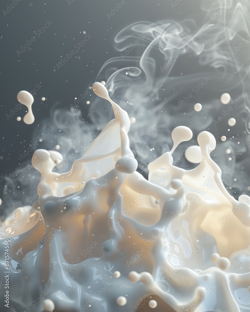 Obraz premium Milk splash with swirling smoke effects, ample copy space