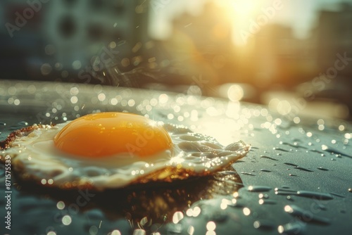 Hot Day: Egg Frying on the Car Hood photo