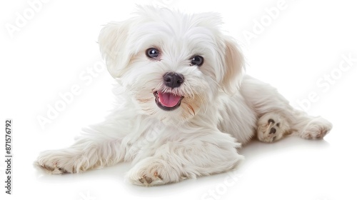 Cute and happy white dog isolated on white background