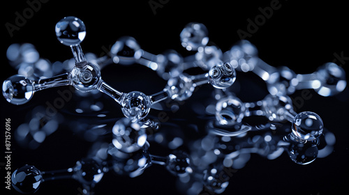 Visualization of biological molecules, amino acids, chemical structures, water molecules, and holographic moisturizing patterns in modern science.





