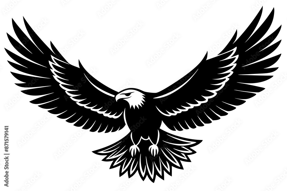 Flying Bald Eagle black and white Silhouette vector, A Bald Eagle black Silhouette Vector isolated on a white background