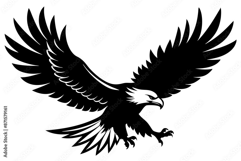 Flying Bald Eagle black and white Silhouette vector, A Bald Eagle black Silhouette Vector isolated on a white background Flying Bald Eagle black and white Silhouette vector, A Bald Eagle black Silhouette Vector isolated on a white background