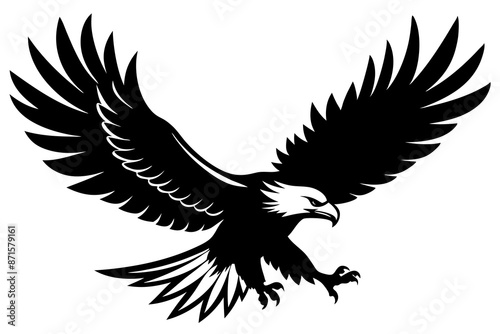 Flying Bald Eagle black and white Silhouette vector, A Bald Eagle black Silhouette Vector isolated on a white background