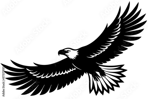 Flying Bald Eagle black and white Silhouette vector, A Bald Eagle black Silhouette Vector isolated on a white background