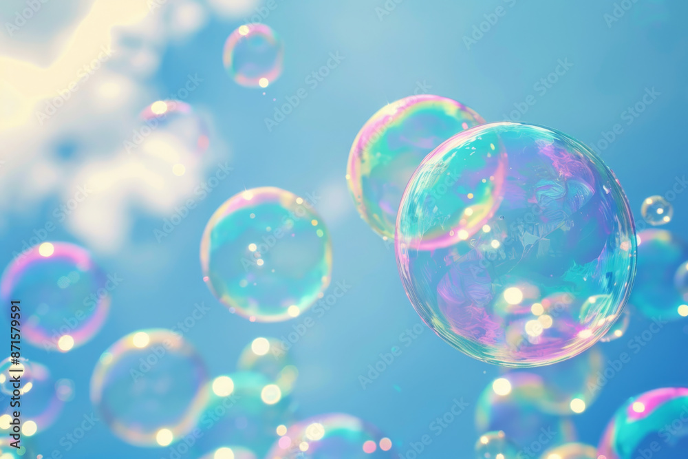 Rainbow Bubbles Floating Against a Blue Sky Rainbow Bubbles Floating Against a Blue Sky