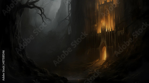 shadowy, lair, mysterious, dark, fantasy, scenery Fantasy RPG character 