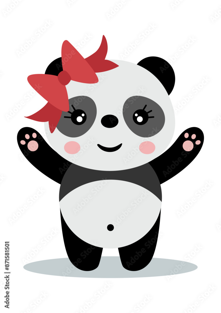 Naklejka premium Happy panda girl with bow