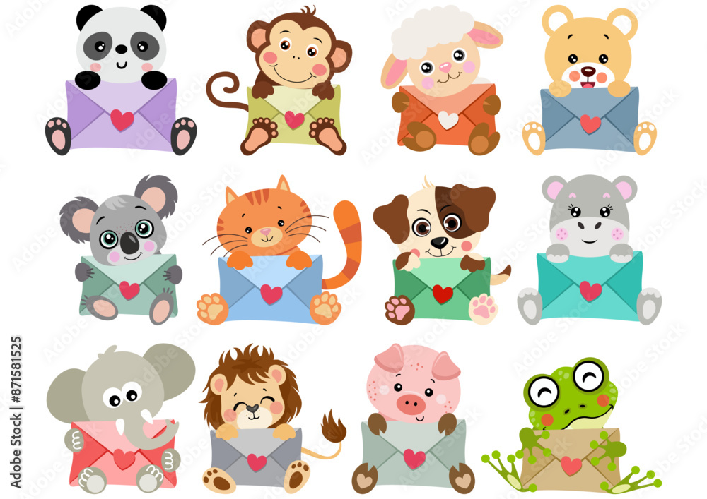 Set digital collage of cute animal love letters.cdr Set digital collage of cute animal love letters.cdr