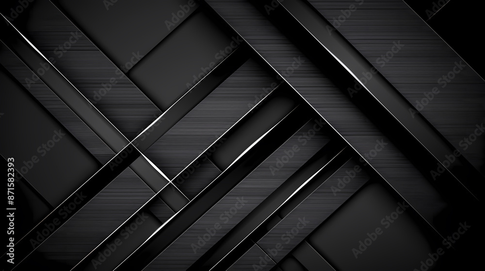 Abstract geometric background featuring overlapping black metallic lines with a modern, sleek design. Abstract geometric background featuring overlapping black metallic lines with a modern, sleek design.