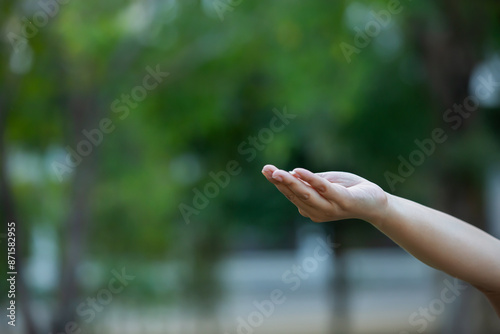 Technology, Hands holding globe of tropical nature summer background, 