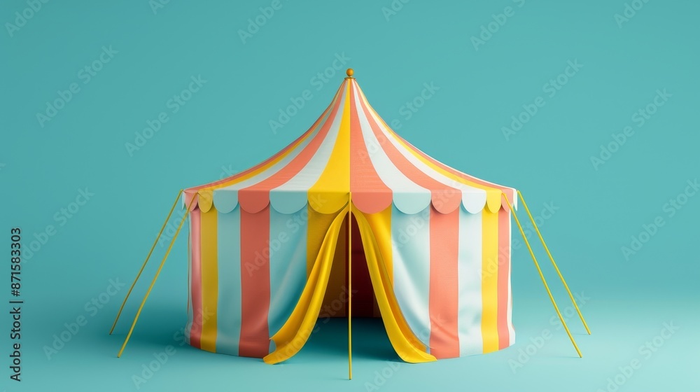 Detailed scale model of a circular tent, vibrant colors, isolated background, studio lighting, realistic fabric and structure Detailed scale model of a circular tent, vibrant colors, isolated background, studio lighting, realistic fabric and structure
