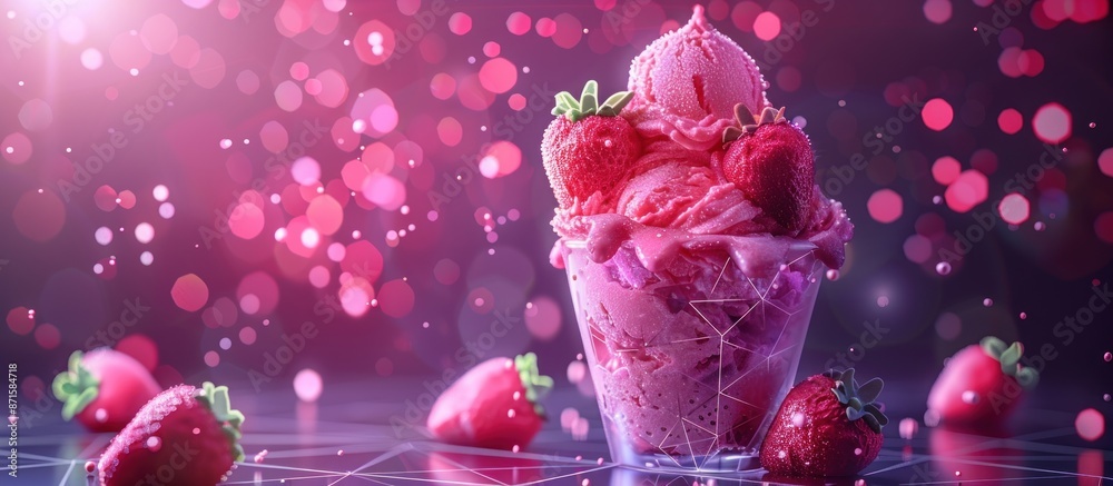 Fototapeta premium Strawberry Ice Cream with a Pink Bokeh Background