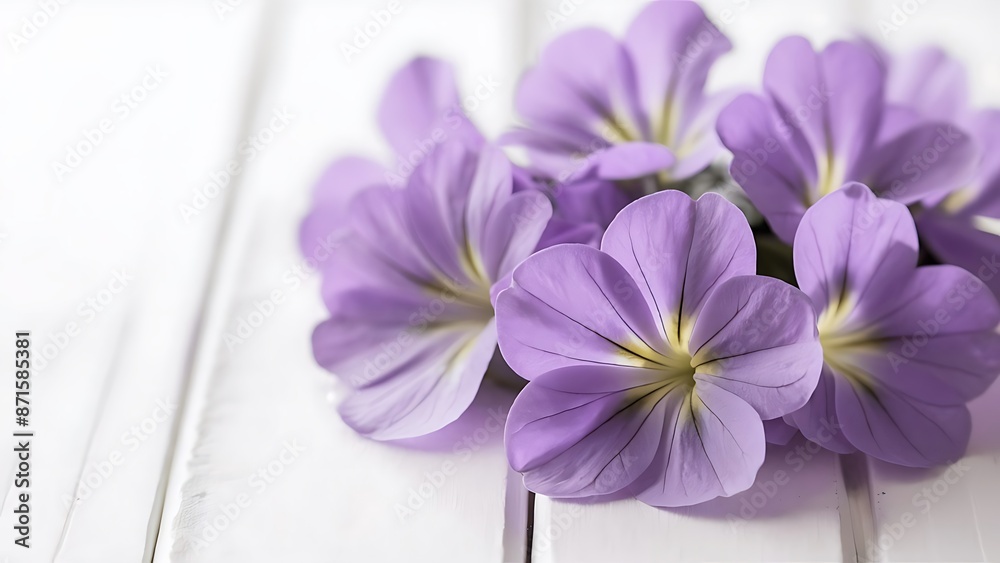 Obraz premium Violet flowers on a white wooden background