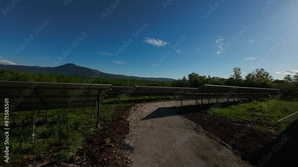 Aeira FPV dronel. Clean Energy Production. Fly Over Solar Power Panels Field Aeira FPV dronel. Clean Energy Production. Fly Over Solar Power Panels Field