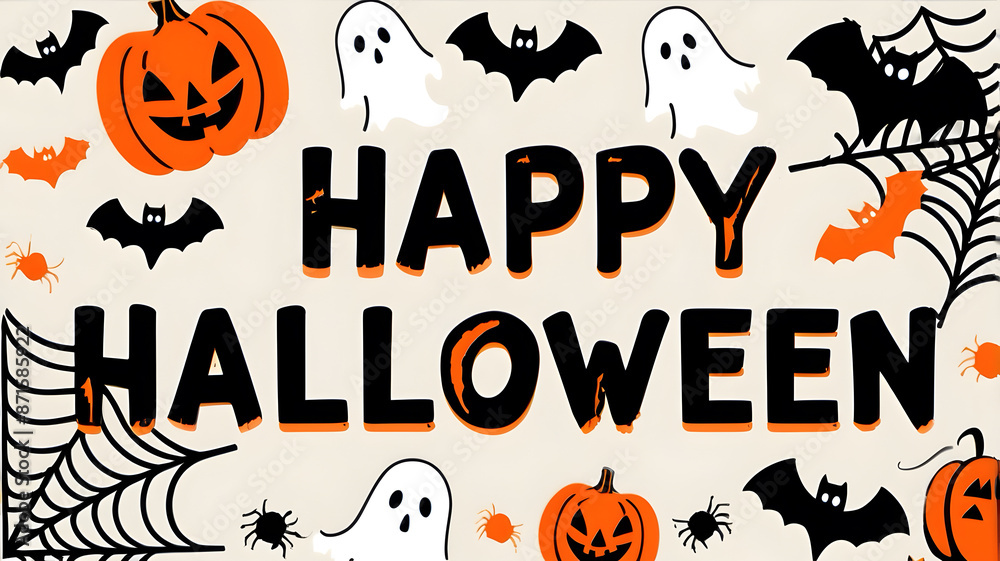 Happy Halloween text with Halloween themes Happy Halloween text with Halloween themes