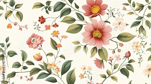 Retro chintz pattern with vibrant flowers and pastel backgrounds