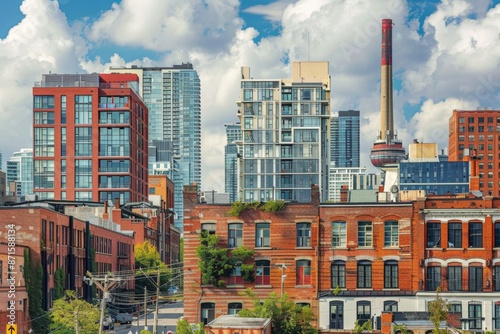 Cityscape featuring a blend of historic factories converted into modern condominiums