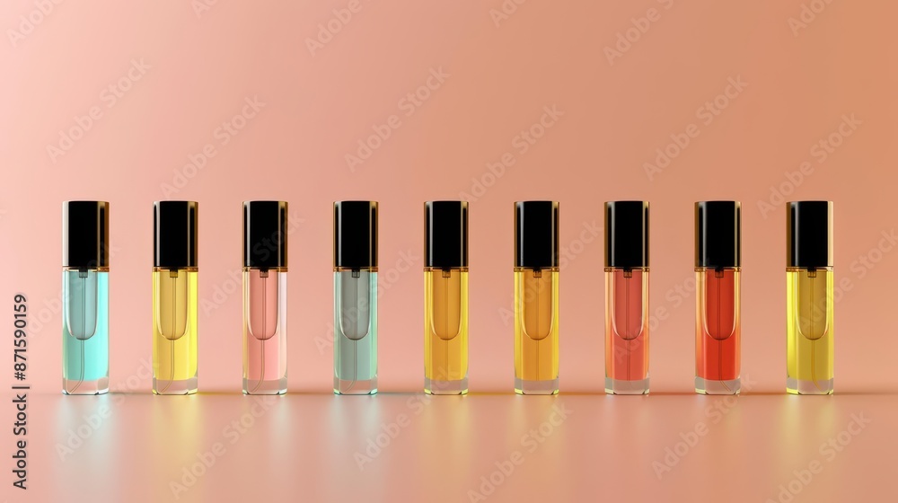 Elegant Perfume Bottles Arrangement on Soft Gradient Background Elegant Perfume Bottles Arrangement on Soft Gradient Background