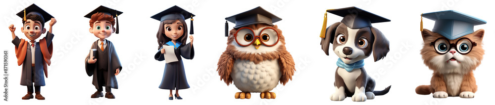 Graduation Sprite Education graduation character png cut out element set Stock ...