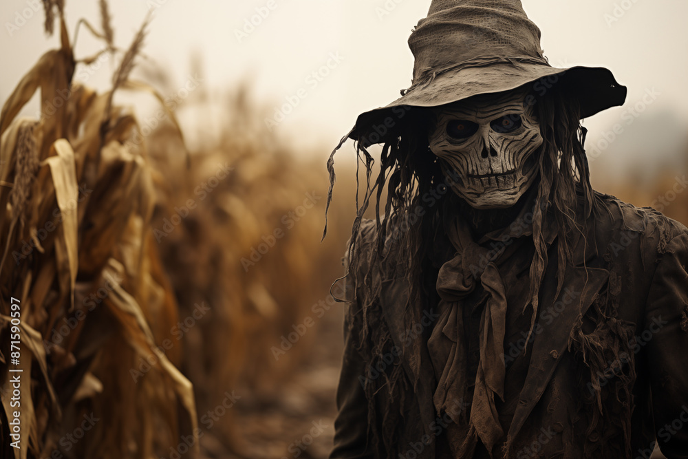 Fototapeta premium A Haunted Scarecrow In A Dark, Wind-swept Cornfield