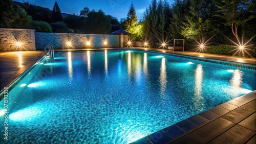 Glowing pool at night with sparkling water , nighttime, pool, glowing, lights, reflection, serene, tranquil, peaceful © Sujid