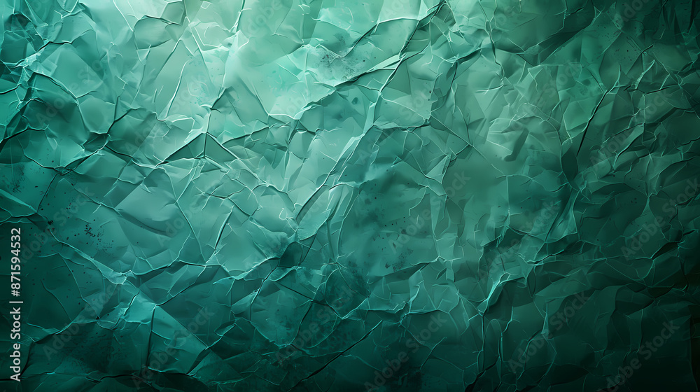 Fototapeta premium Abstract teal and green textured background with crumpled and wrinkled paper effect