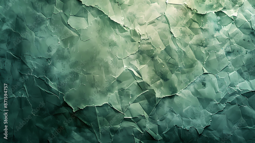 Obraz premium Abstract green cracked wall texture with shades of teal and light highlights, showing intricate detail and depth.